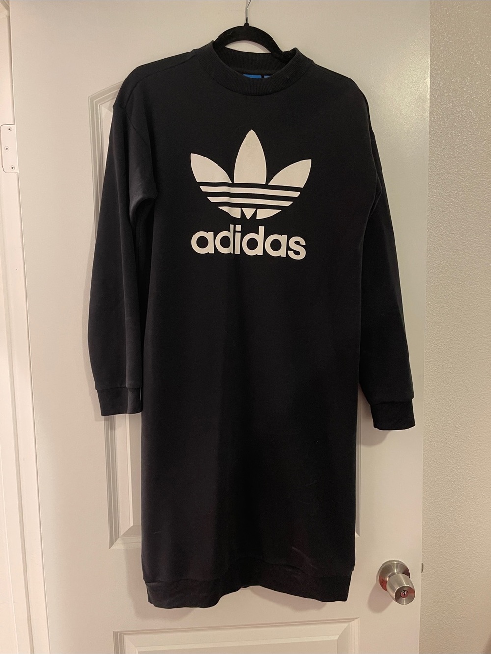 adidas Black Sweatshirt Dress with White Trefoil Logo